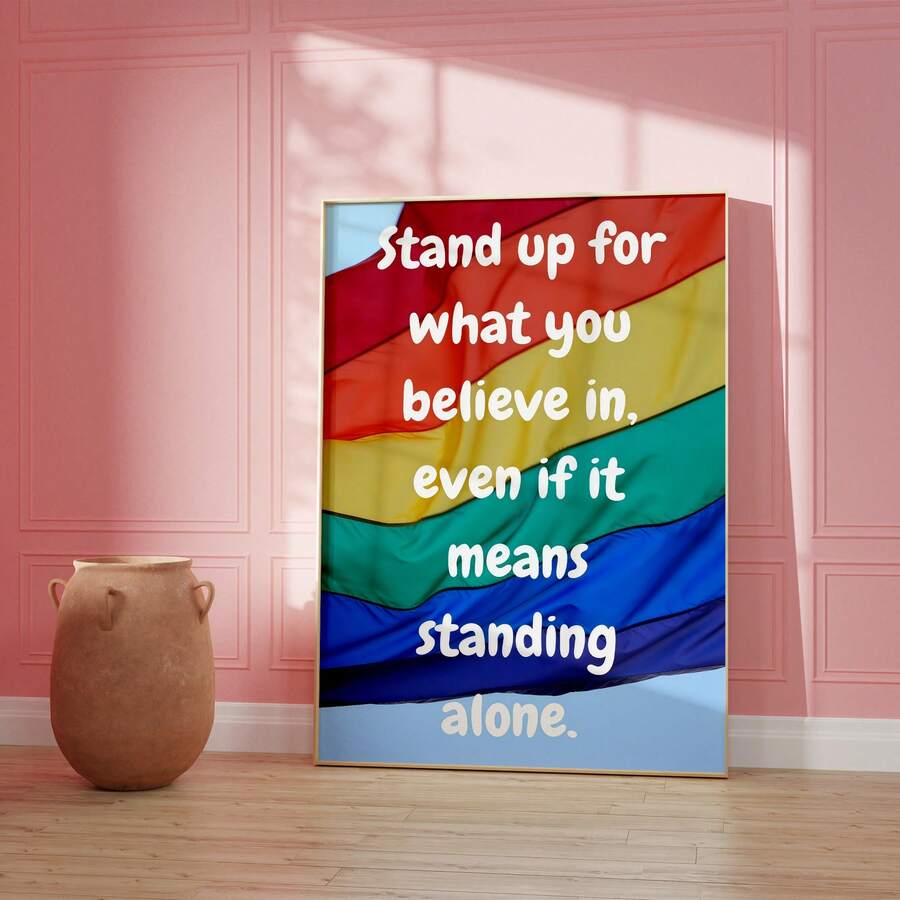 Rainbow motivational quote poster in gold frame mockup