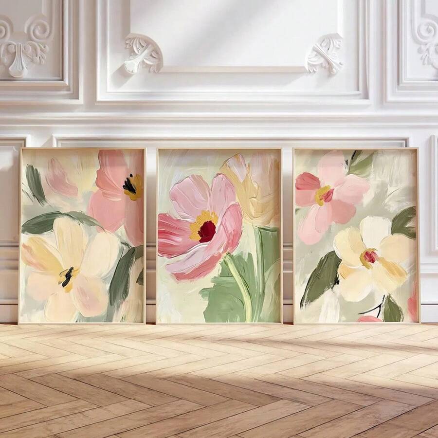 Transform your space with this stunning set of three frameless canvas prints celebrating wildflower botanicals. Each piece features abstract floral designs that blend natural beauty with contemporary aesthetics, perfect for cottagecore and modern farmhouse interiors. The frameless canvas format offers versatile styling—display as a triptych for dramatic impact or arrange individually throughout your home. 