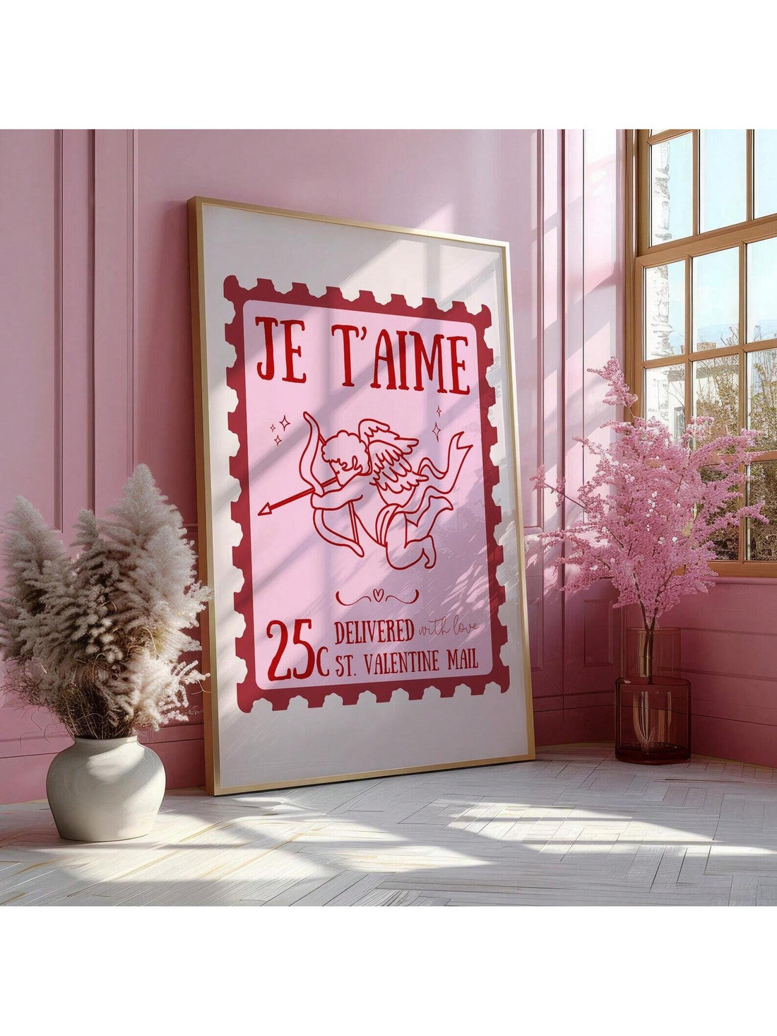 Cupid's got a message for you, and it's dripping in romance. This vintage-inspired print features a charming cherub and the timeless French phrase "Je T'aime"—because sometimes love needs a little artistic flair. Perfect for sprucing up your bedroom, dorm, or any space craving that cozy, aesthetic vibe. The frameless design keeps things simple and chic, letting the dreamy artwork take center stage. Hang it solo for subtle sophistication or pair it with other prints for a gallery wall that says "I'm cultured