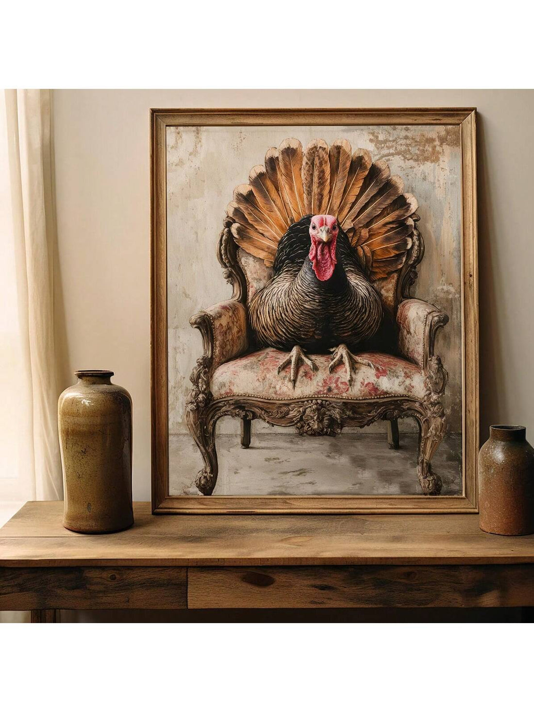 Gobble up the charm of autumn with this delightful frameless turkey wall art! Perfect for bringing cozy farmhouse vibes to your home during the fall harvest season, this vintage-inspired piece celebrates everything we love about Thanksgiving. The rustic design adds warmth and character to any room, whether you're decorating your kitchen, dining area, or entryway. No frame needed—just hang and enjoy instant seasonal spirit. A playful nod to tradition that'll have your guests talking turkey all season long!