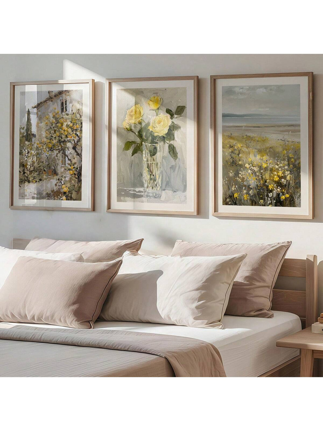 Bring a splash of sunshine indoors with this Frameless Yellow Rose Oil Paintings Set! Featuring vibrant yellow roses and charming retro landscapes, these artworks add a cheerful vibe to any living room or bedroom. Without frames, they offer a modern twist that lets the colors pop and your walls breathe. Perfect for brightening up your space with a playful touch of vintage charm.