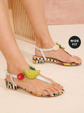 Step into summer fun with these fruit-embellished wide fit thong sandals designed just for you! Enjoy a comfortable, roomy fit that keeps your feet happy all day long, while the playful fruit details add a splash of color and cheer to every step. Perfect for sunny days, beach trips, or casual outings, these sandals bring a fresh, fruity twist to your warm-weather wardrobe.