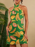 Indulge in the vibrant colors and playful print of our Fruity Fiesta halter neck dress. Crafted with a woven fabric, this dress is perfect for a summer vacation. Its unique design and comfortable fit will make you stand out while providing a fun and stylish look. Say hello to the perfect dress for your next getaway!