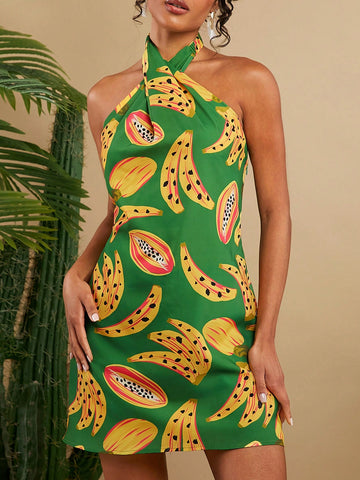 Indulge in the vibrant colors and playful print of our Fruity Fiesta halter neck dress. Crafted with a woven fabric, this dress is perfect for a summer vacation. Its unique design and comfortable fit will make you stand out while providing a fun and stylish look. Say hello to the perfect dress for your next getaway!