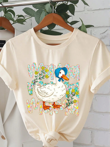 This cute and trendy cartoon print t-shirt is the perfect addition to your summer wardrobe! Made with soft and comfortable fabric, it's perfect for laid-back days or casual outings. Stand out in style and show off your fun personality with this must-have t-shirt!