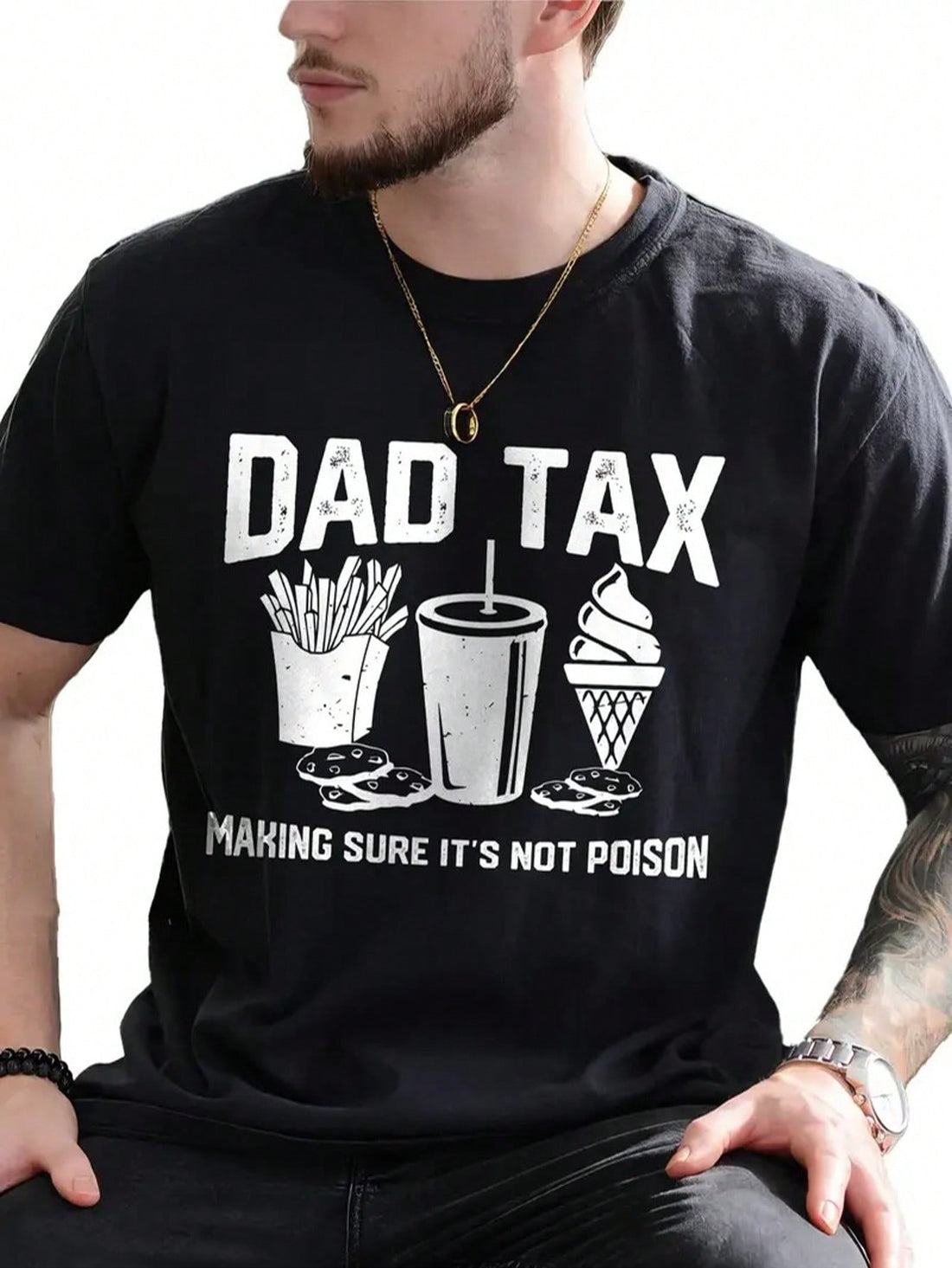 Declare your dad's taxation rights with this hilarious Dad Tax tee! Perfect for the father who mysteriously loses half his fries on the way home from the drive-thru. Made from super-soft cotton that's as comfortable as dad's favorite recliner. Give the gift of laughter this Father's Day to the man who's been collecting his parental duties in bite-sized food portions for years!