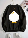 This casual crew neck sweatshirt for women features a playful and fashionable graphic print of a funny duck, perfect for the fall and winter seasons. Stay warm and stylish with this quirky pullover!