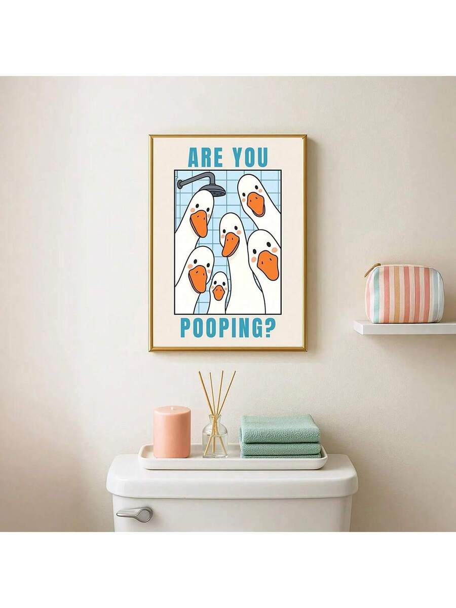 Bring laughter to your bathroom with this quirky goose canvas poster. Featuring a humorous design that celebrates the absurd, this multicolor artwork adds personality and charm to any space. Perfect for bathroom walls, bedrooms, living rooms, or home offices, it's an ideal conversation starter for anyone who appreciates witty, unconventional decor. Printed on quality canvas, this poster transforms ordinary walls into a gallery of good vibes and playful humor.