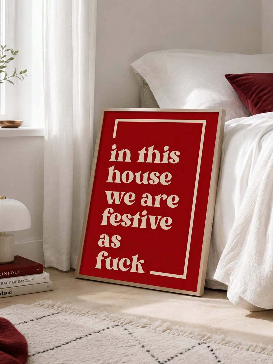 Funny Red Christmas Quote Canvas Wall Art, Vintage Holiday Typography Poster