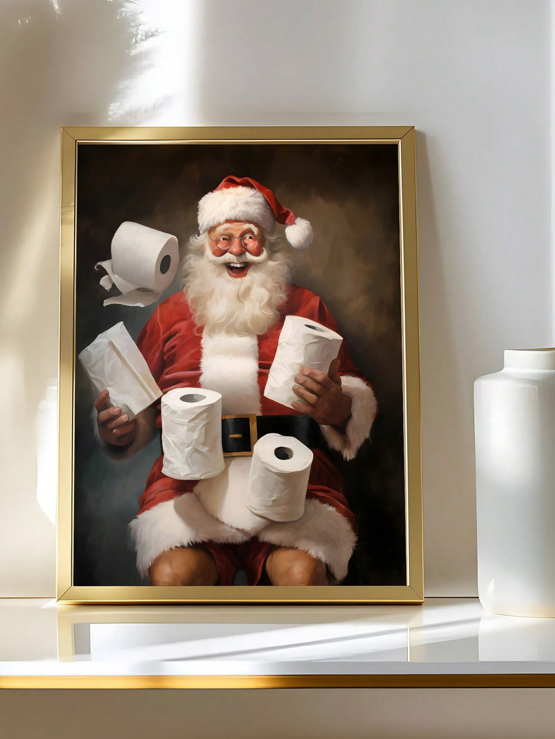 Add a jolly twist to your bathroom with this Funny Santa Bathroom Art! Featuring vintage-style Christmas charm and a playful design, it’s the perfect holiday decor to spark smiles. Ideal as a quirky gift or a festive statement piece, this artwork brings humor and cheer to any home during the season.