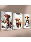 Add a touch of whimsy to your bathroom with this set of canvas posters featuring funny and lovable Scottish Highland cows. Perfect for animal lovers, these posters are sure to make you smile every time you enter your bathroom. With professional quality and a playful aesthetic, they are a unique addition to any space.