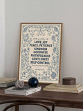 Galatians Fruit of the Spirit canvas print with navy blue floral border