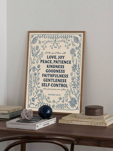Galatians Fruit of the Spirit canvas print with navy blue floral border