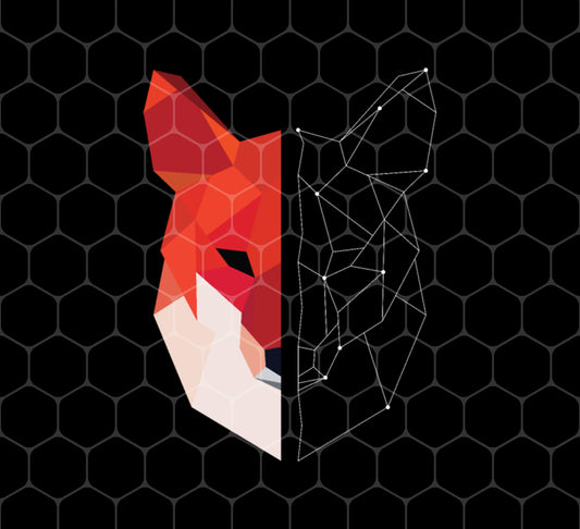 Geometric Fox, Half Moon Fox, Half Of Wolf, Orange Wolf, Png For Shirts, Png Sublimation