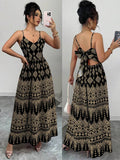 Turn heads wherever you go with this Geometric Print Backless Strap Dress. Its playful, vibrant pattern pairs perfectly with the breezy, backless design to keep you cool and stylish on vacation or at any event. Whether you're strolling the boardwalk or dancing under the stars, this dress adds a fun, elegant flair to your wardrobe. Embrace effortless charm and let your summer style shine!