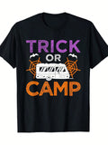 Get ready for spooky adventures with this Geometric Print Men's Halloween Camping Crew T-Shirt. Made from 100% cotton, it offers a comfy casual fit perfect for outdoor fun or cozy nights by the campfire. The playful geometric design adds a festive twist to your camping gear, making it a great choice for Halloween lovers who enjoy the great outdoors.
