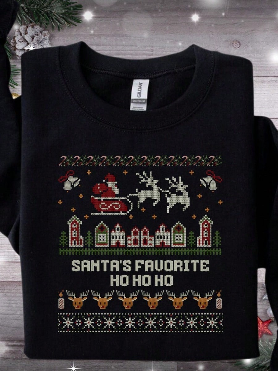 Celebrate the holiday season in style with our oversized Santa's Favorite Ho Ho Ho Ugly Christmas Sweatshirt. Designed for comfort and festive fun, this cozy sweatshirt brings holiday cheer to any gathering. Its roomy fit ensures warmth and ease of movement, making it perfect for cozy nights or spirited parties. Embrace the festive spirit with a playful design that stands out and spreads joy throughout the season.