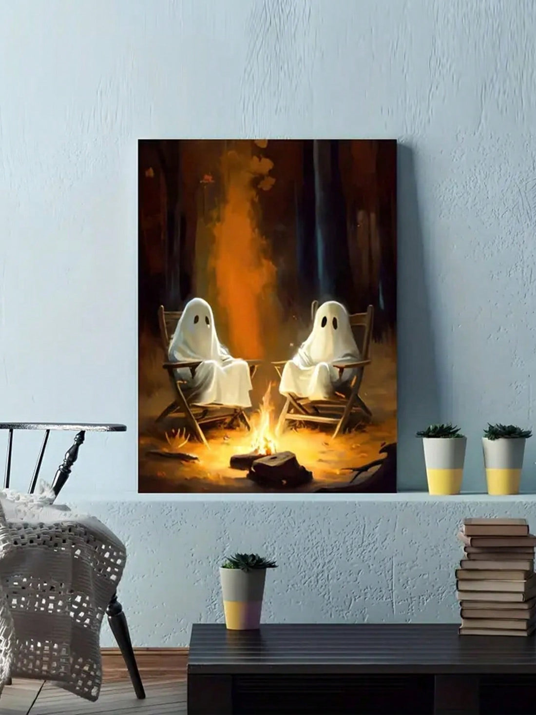 Bring the spooky season to your living room and bedroom with our Ghostly Forest Wall Art. This piece features a hauntingly beautiful forest scene, perfect for Halloween and adds a touch of spooky ambiance to any room. Made with high-quality materials, this decoration is sure to impress.