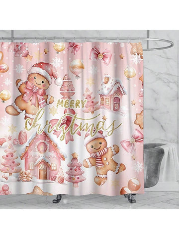 Add a sprinkle of holiday cheer to your bathroom with this Gingerbread Pattern Waterproof Shower Curtain. Crafted from machine-washable polyester, it’s easy to keep fresh and festive all season long. Complete with 12 sturdy hooks, this curtain combines fun design with practical waterproof protection, making every shower feel like a sweet holiday treat.