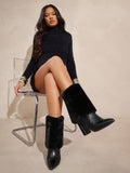 Step into luxury with these show-stopping knee-high boots that blend glamour with everyday wearability. Featuring a plush faux fur lining that keeps your feet cozy and chic, these beauties boast a sturdy block heel for all-day comfort and confidence. The clever foldable design adds versatility to your wardrobe—wear them tall and dramatic or fold down the fur-lined cuff for an edgy, casual vibe. Perfect for elevating any outfit, from weekend brunches to night-out moments. Because who says you can't have it a