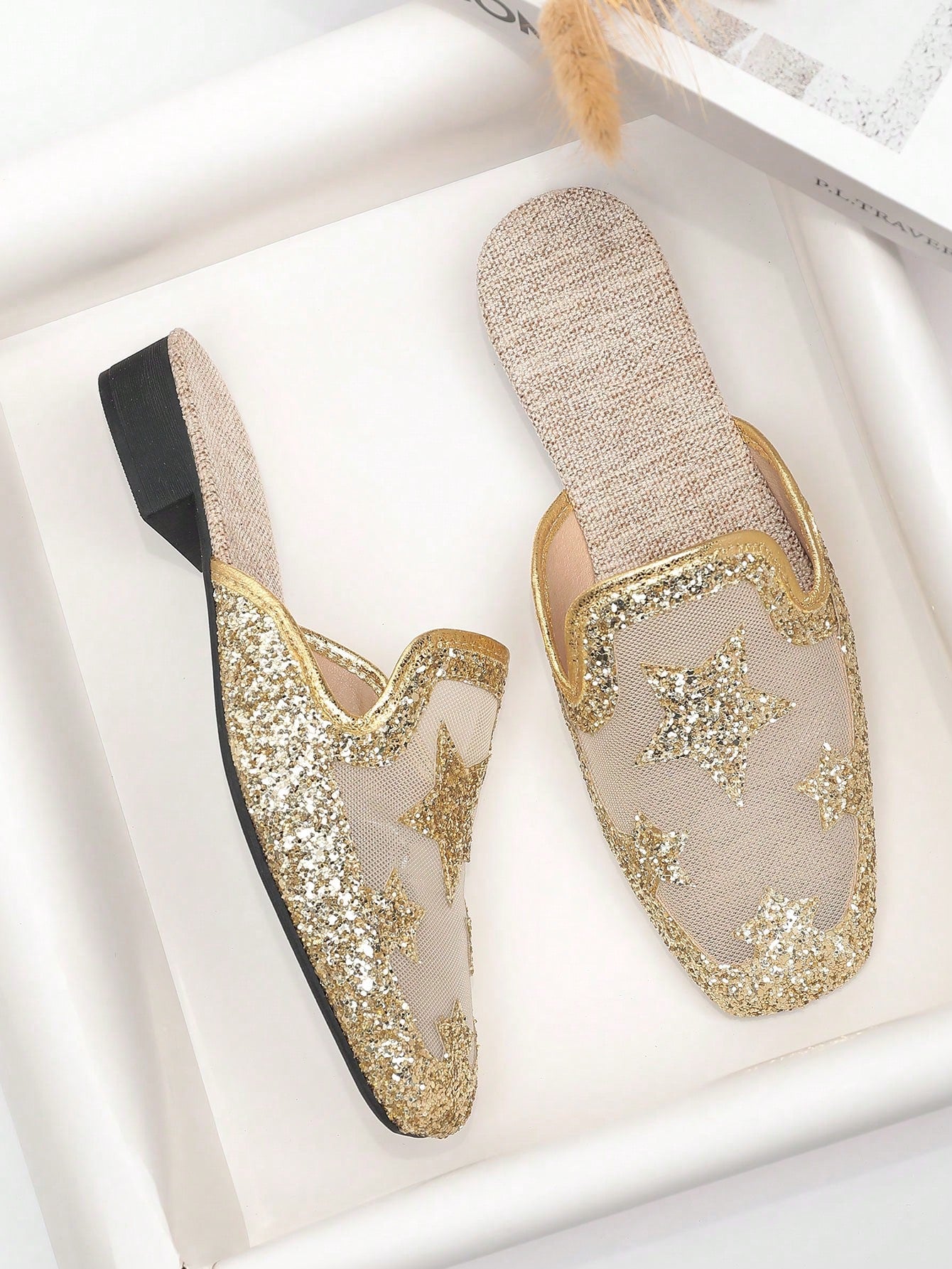Step into sparkle with these Glamorous Glitter Star Mules! Designed for comfort and style, these breathable slip-on sandals feature a low heel perfect for summer days and nights. Whether paired with your favorite dress or casual outfit, their shimmering star detail adds a fun, dazzling touch to every step. Easy to wear and effortlessly chic, these mules are your go-to for sunny adventures and playful evenings.