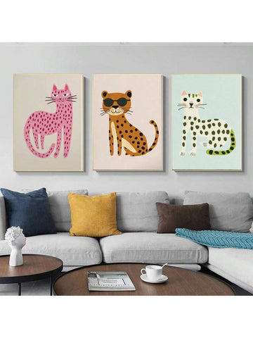 Elevate your space with this striking leopard cat canvas art, a sophisticated addition to any room. Featuring bold, eye-catching design with rich color tones, this piece brings contemporary flair to kids' bedrooms, nurseries, and modern living areas. The high-quality canvas construction ensures durability and vibrant color retention for years to come. Perfect for creating a focal point above a bed, dresser, or accent wall, this artwork combines playful charm with refined aesthetics. Whether you're designing