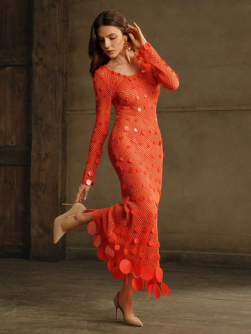 Step into the sunshine with this playful red sequined crochet dress, designed to dazzle on your summer beach adventures. Its long sleeves add a touch of elegance while the sparkling sequins catch every ray of light, making it perfect for sunset strolls or beachfront parties. Light and breezy, this dress blends comfort with glamour so you can shine effortlessly all vacation long.