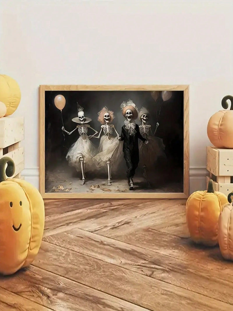 Gloomy Skeleton Party Canvas Poster Vintage Halloween Wall Art