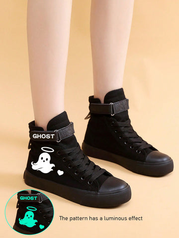 Boost your spooky style with our Halloween edition Glow-In-The-Dark Ghost Pattern High-Top Sneakers! Perfect for any Halloween costume or themed event, these sneakers feature a hauntingly cool ghost pattern that glows in the dark. Comfortable, stylish, and unique - these sneakers are a must-have for any Halloween enthusiast.