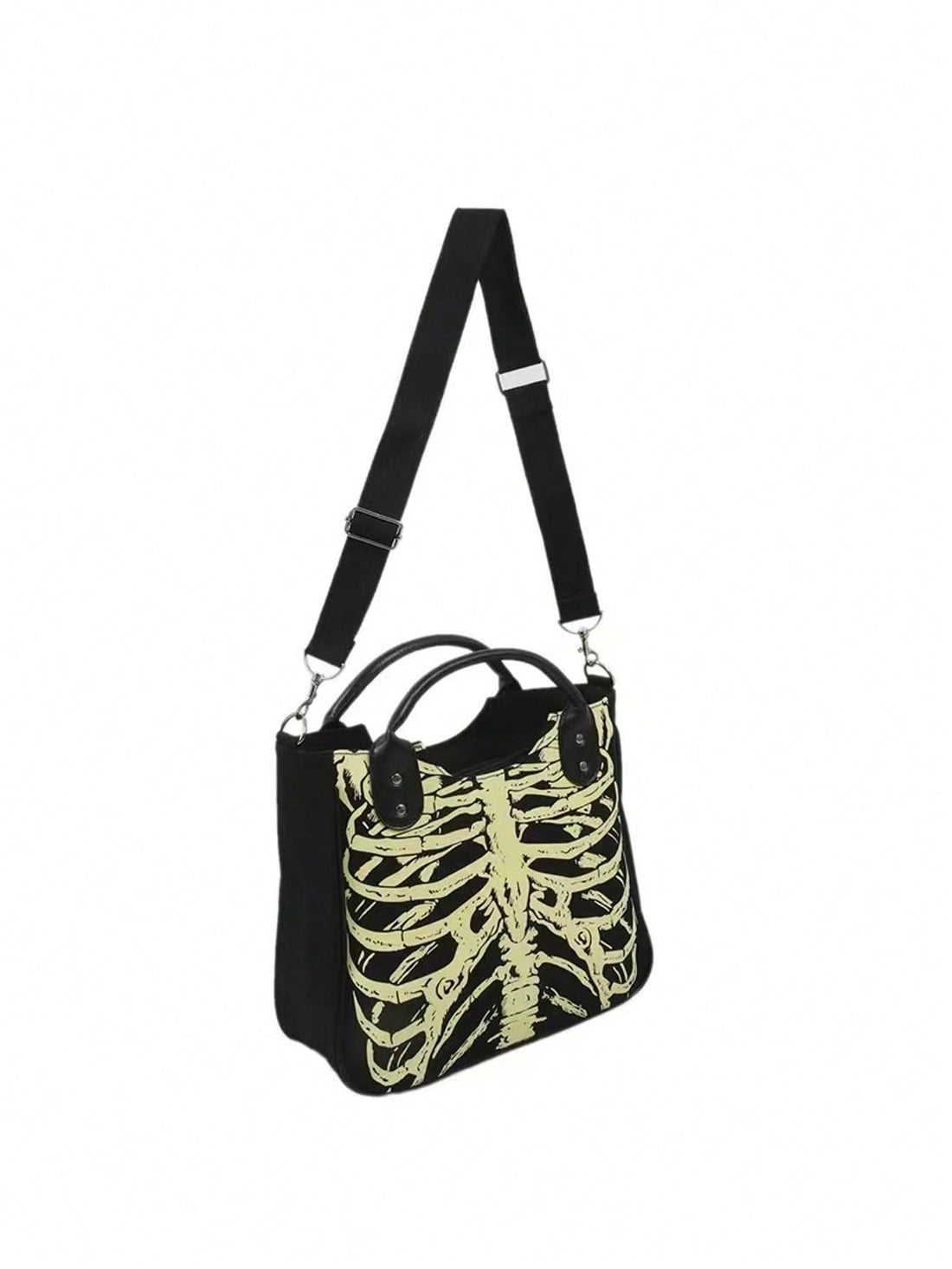 This gothic handbag will certainly turn heads with its unique glowing skeleton skull design. Made for those who dare to stand out, this tote not only adds a touch of edgy style to your outfit but also provides ample storage for your daily essentials. Make a bold statement with this must-have accessory.