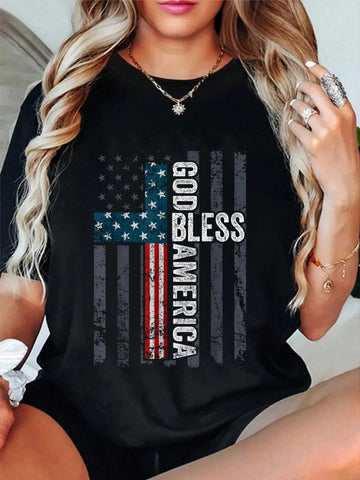 Celebrate your patriotic spirit with this playful God Bless America Women's T-Shirt. Featuring a bold Christian cross and vibrant USA flag graphic, it’s perfect for summer gatherings and showing off your faith and love for the country. Soft, comfortable, and stylish, this tee makes every day feel like a festive occasion.