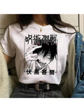 Get your summer fashion game on with this Gojo Satoru & Yuji Itadori t-shirt. Made with soft and breathable cotton, this trendy top is inspired by your favorite manga characters. Perfect for casual outings or lounging around at home, this t-shirt is a must-have for any fashion-forward manga fan.