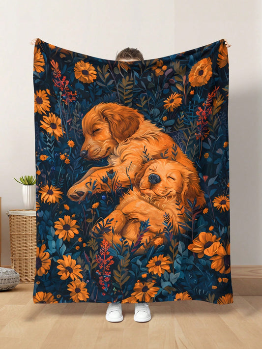 Unwind and snuggle with this luxurious Golden Retriever Sleeping in Flowers Plush Blanket. Made with soft, warm materials, it is perfect for all seasons. The stylish design adds a touch of charm to your home decor. Stay cozy while supporting your love for golden retrievers.