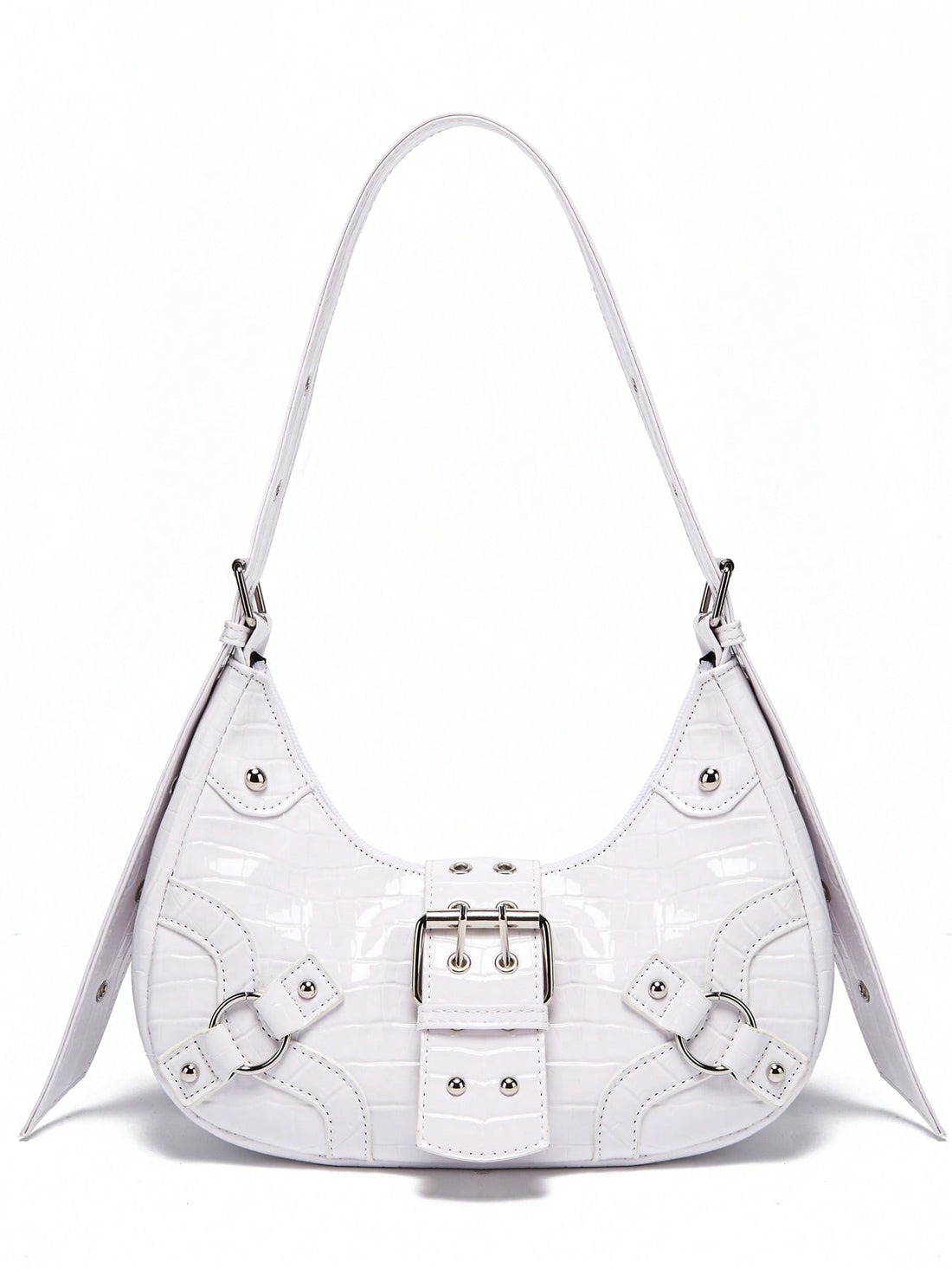 With its sleek white crocodile design and striking metal buckles, the Gothic Chic Shoulder Bag adds a touch of edgy sophistication to any outfit. The durable material and secure buckles ensure your belongings stay safe while exuding a chic and modern style.