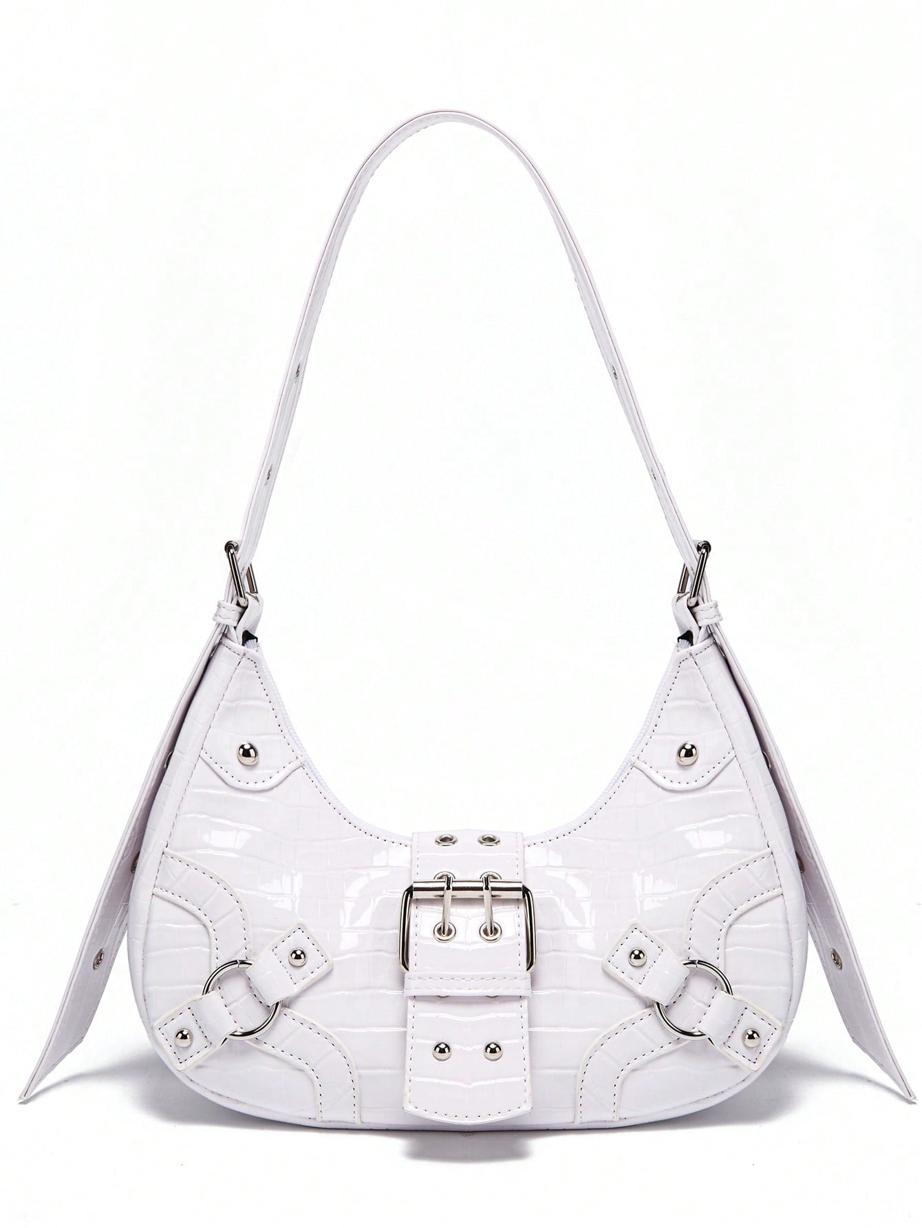 With its sleek white crocodile design and striking metal buckles, the Gothic Chic Shoulder Bag adds a touch of edgy sophistication to any outfit. The durable material and secure buckles ensure your belongings stay safe while exuding a chic and modern style.