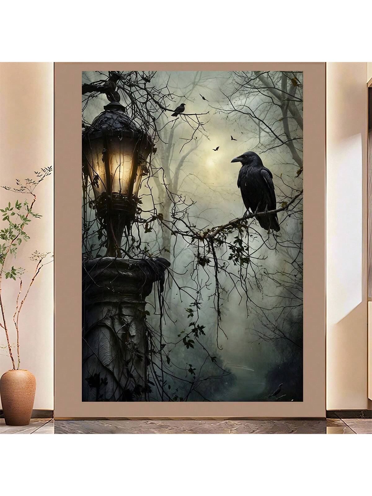 Bring a touch of spooky charm to your space with this Gothic Crow with Lantern canvas print. Perfect for adding modern Halloween vibes to your home or office, it combines eerie elegance with playful style. The striking crow perched beside a glowing lantern creates a mysterious yet inviting atmosphere that captivates attention and sparks conversation. Ideal for seasonal décor or year-round gothic flair, this canvas print brightens any wall with a hint of haunting fun.