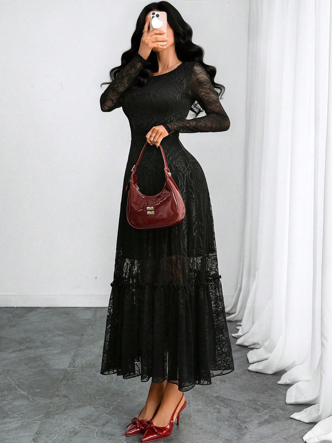 Embrace your dark romantic side with this stunning Gothic Elegance dress. Featuring delicate lace detailing and a sophisticated double-layer design, this piece effortlessly transitions from your daily commute to romantic evenings out. The sexy silhouette flatters your figure while the rose-inspired lace adds an unexpected touch of femininity to classic gothic style. Perfect for dating adventures or vacation getaways, this dress proves you don't have to choose between edgy and elegant. Versatile, captivating