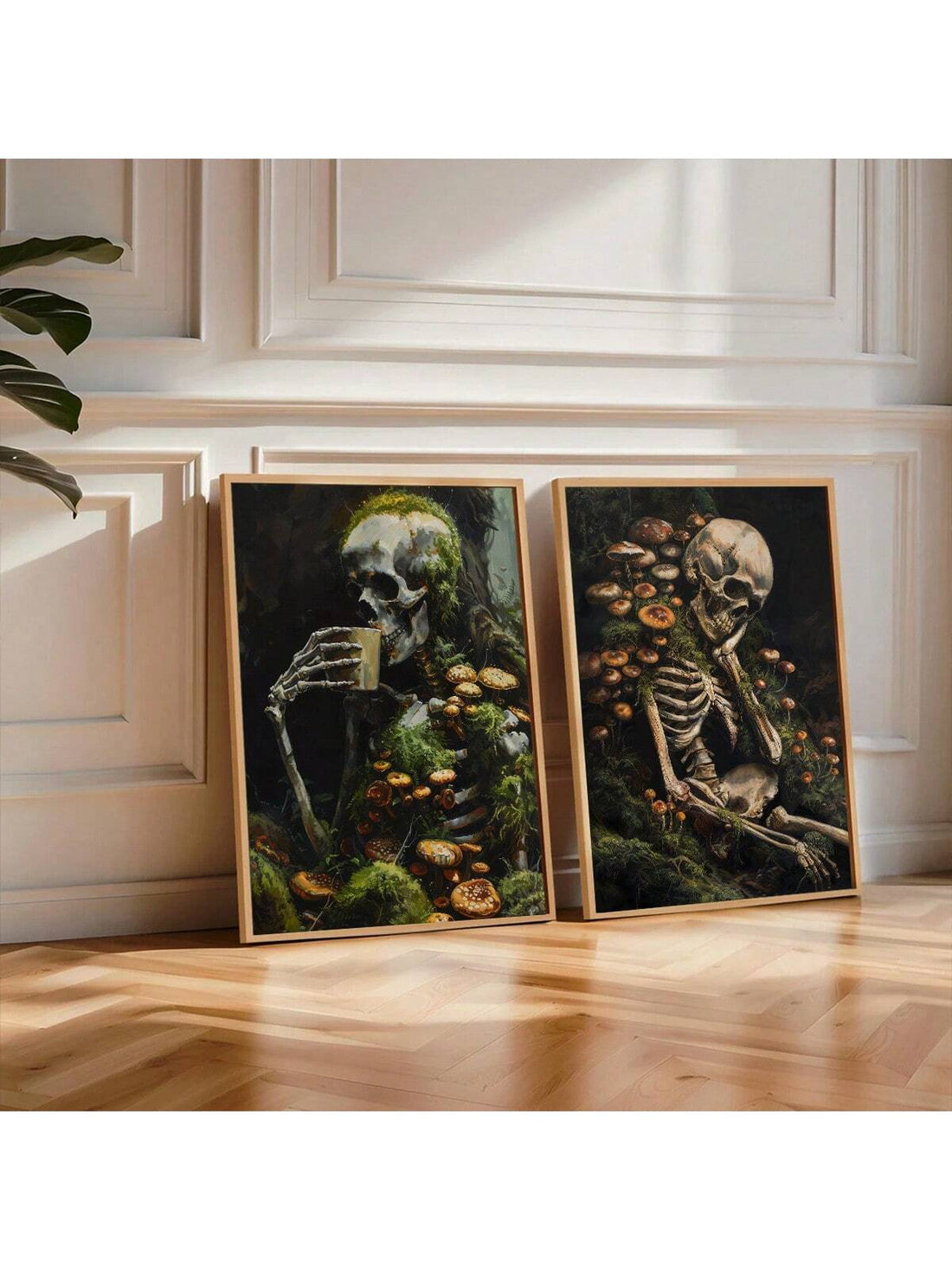 Bring a spooky twist to your space with this Gothic Skeleton Art Posters Set. Featuring vintage-style forest mushrooms and skull prints, these posters add a dark cottagecore vibe that's both eerie and enchanting. Perfect for those who love a playful mix of nature and gothic charm, these prints will make your walls come alive with mysterious woodland magic.