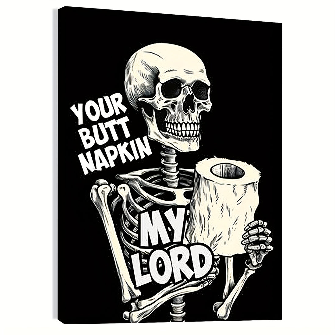 Enhance the spooky ambience of your bathroom with this gothic skull wall art. Its detailed skeleton design will add a touch of macabre to your home decor. The high-quality print does not come with a frame, allowing you to choose your own unique style. Perfect for horror enthusiasts and Halloween lovers.