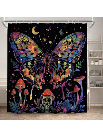 Transform your bathroom into a witchy oasis with our Gothic Skull and Butterfly Shower Curtain. The spooky skeleton and colorful plant design adds a touch of quirk and charm to your space. Upgrade your bathroom with this unique and playful addition. (Boo-tiful!)