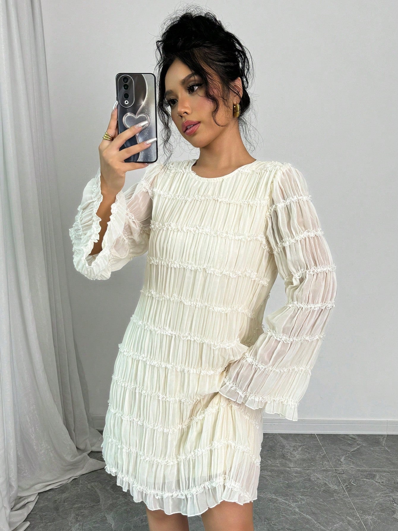 Elevate your style with our Graceful Midi Dress! This elegant dress features a pleated chiffon floral design in a soft apricot color, with long sleeves for added sophistication. Perfect for any occasion, it exudes both grace and elegance. Handcrafted with care and attention to detail.
