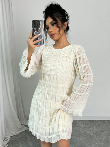 Elevate your style with our Graceful Midi Dress! This elegant dress features a pleated chiffon floral design in a soft apricot color, with long sleeves for added sophistication. Perfect for any occasion, it exudes both grace and elegance. Handcrafted with care and attention to detail.