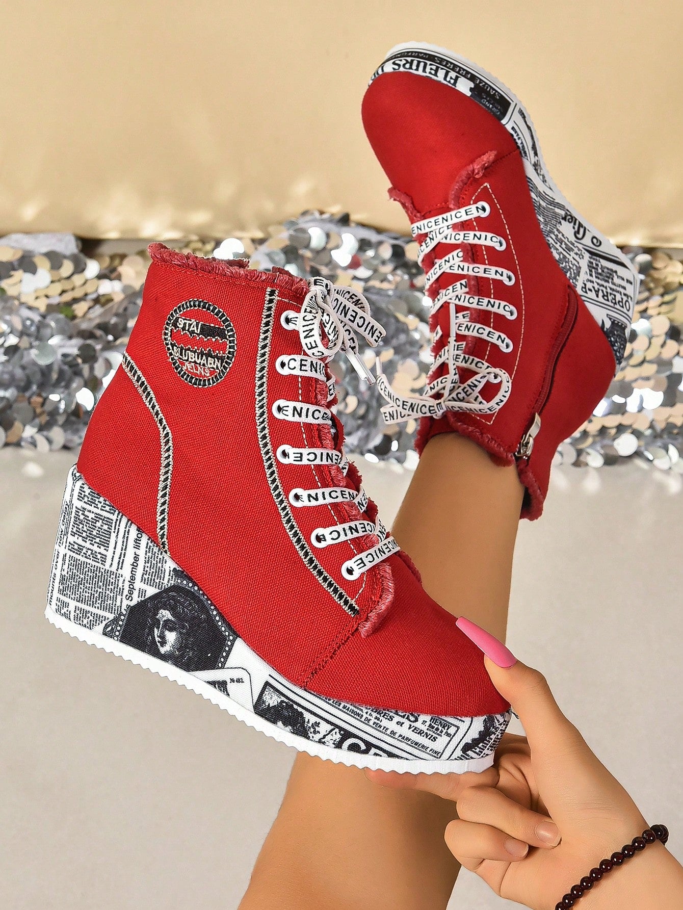 Stay warm and stylish this winter with our Graffiti Embroidered Winter Wedge Boots. Featuring beautiful embroidered designs and a comfortable wedge heel, these boots will keep you warm and fashionable. Don't sacrifice style for warmth, get the best of both worlds with our boots.