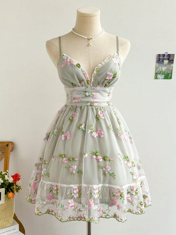 Stun in this Green Floral Embroidery Backless Dress, perfect for summer vacations and graduation season. Its intricate floral embroidery and backless design exude a sense of elegance and style, making it a must-have for any fashion-forward individual. 