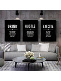 Enhance your bedroom walls with our Grind and Hustle Motivational Canvas Poster Set. Featuring modern art, these posters will inspire you to hustle and achieve your goals. Made with high-quality canvas, these posters will add a touch of motivation and style to any room. Own your success with this set today.