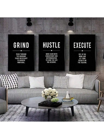 Enhance your bedroom walls with our Grind and Hustle Motivational Canvas Poster Set. Featuring modern art, these posters will inspire you to hustle and achieve your goals. Made with high-quality canvas, these posters will add a touch of motivation and style to any room. Own your success with this set today.