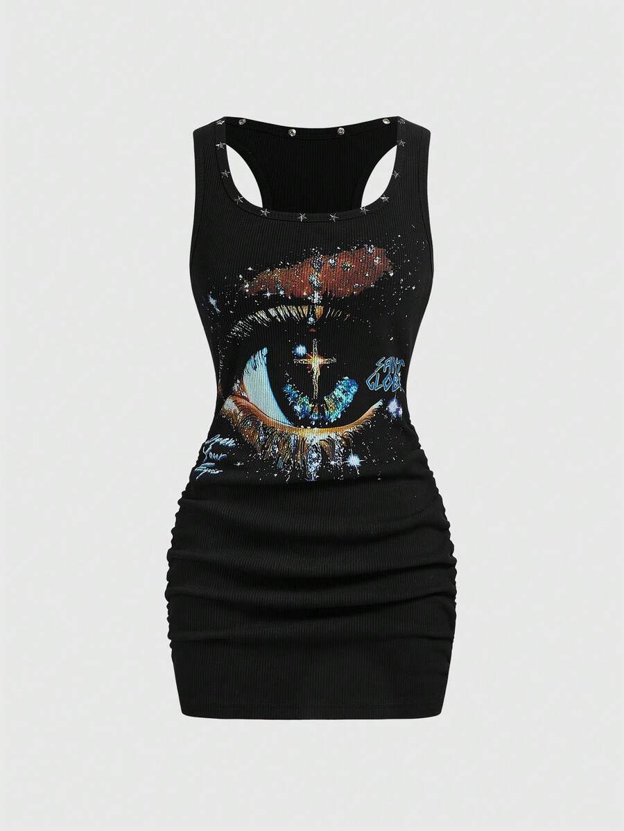 Fitted grunge mini dress with animal-inspired print detail
