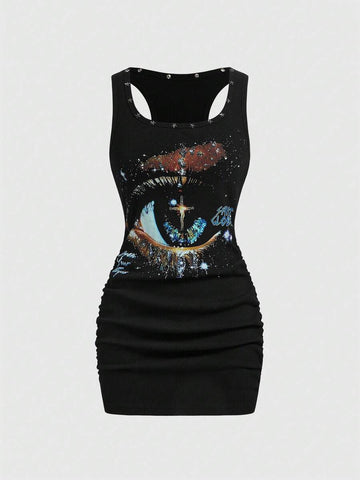 Fitted grunge mini dress with animal-inspired print detail
