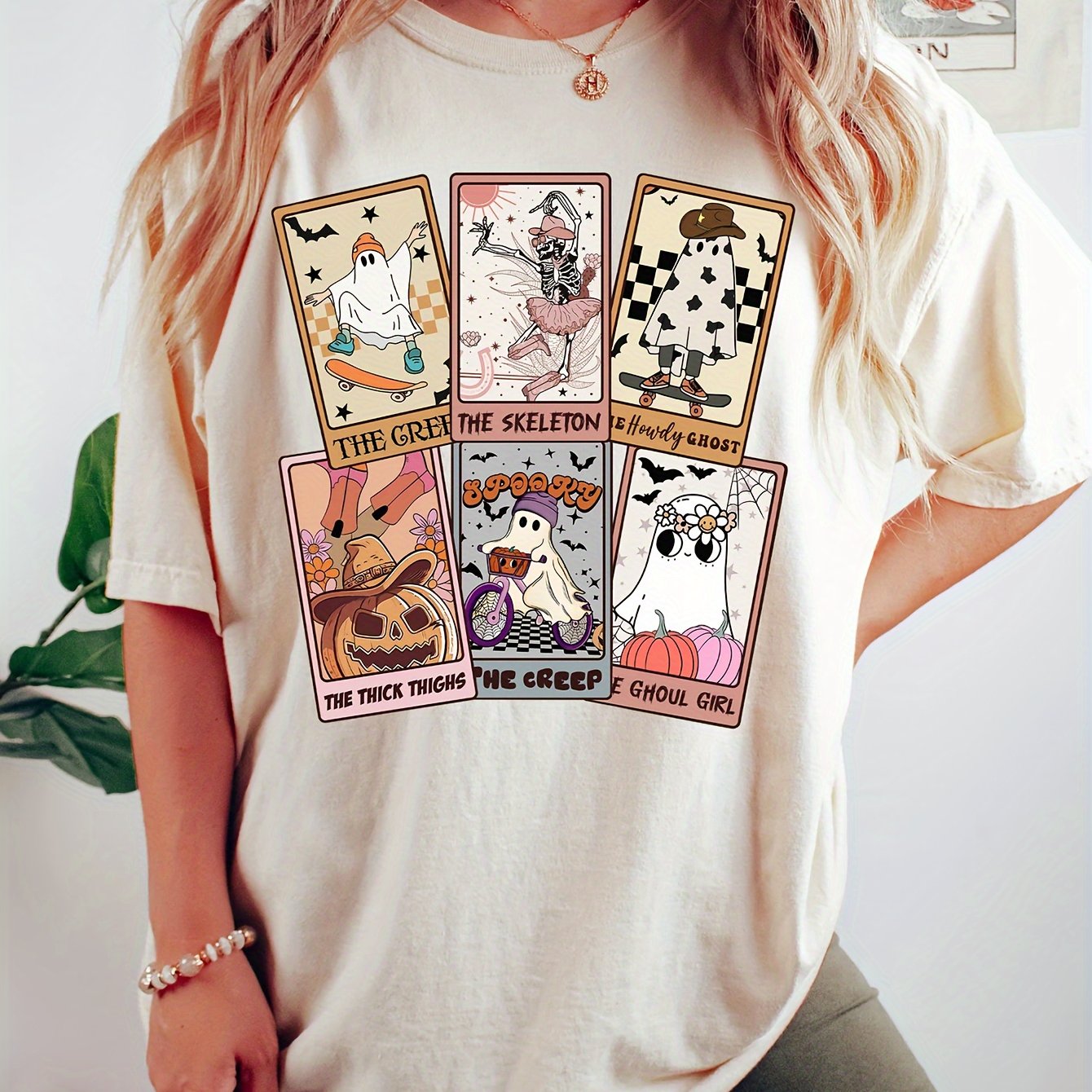 This Halloween Print Crew Neck T-shirt is the perfect addition to your spring and summer wardrobe. Made with soft and breathable fabric, it features a fun and festive Halloween print that will surely make you stand out. Perfect for casual wear, this short sleeve top offers comfort and style all in one. Get yours now and embrace the holiday season in style.