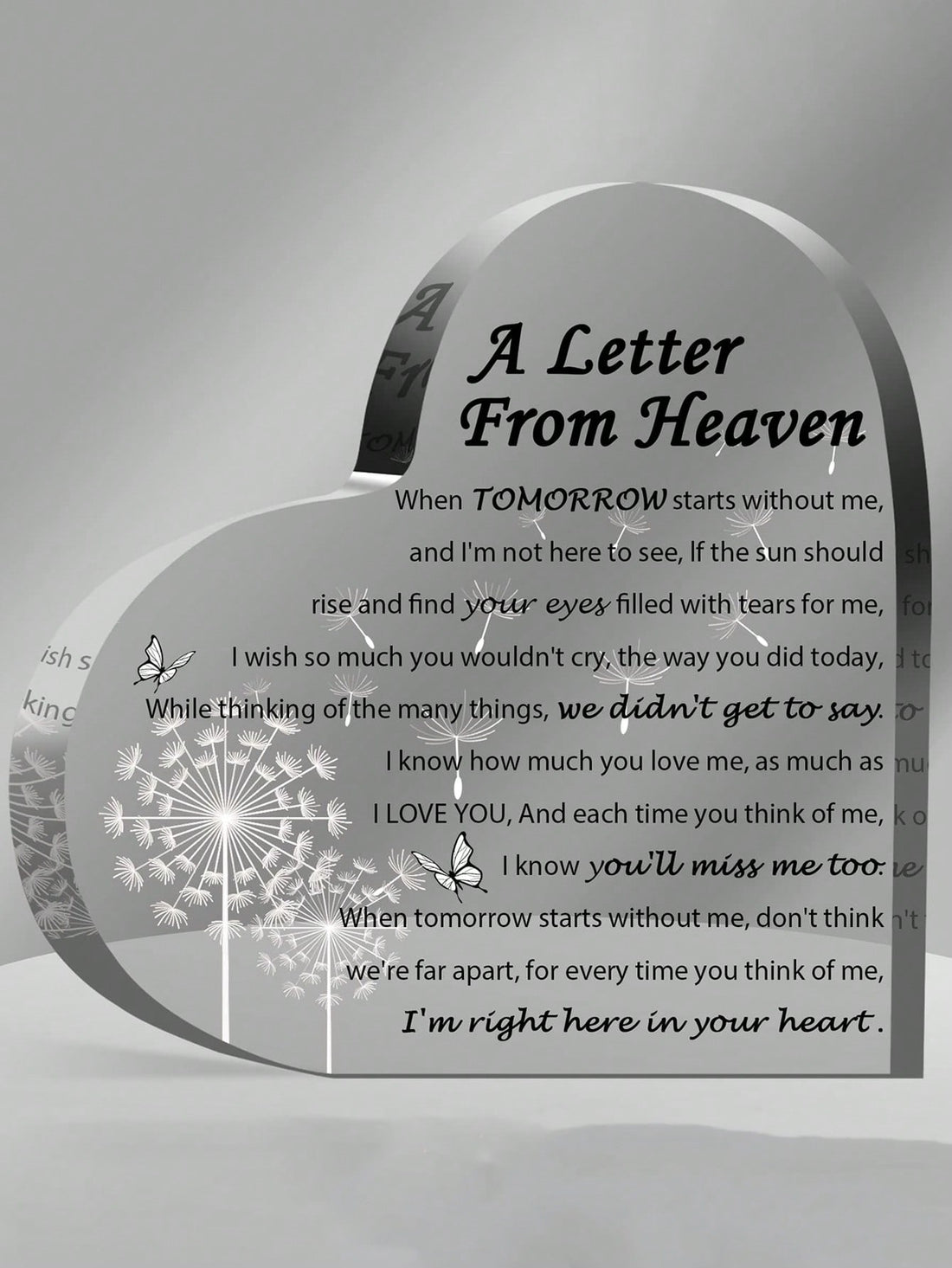 Honor your loved one with a heartfelt acrylic dandelion memorial keepsake. This touching letter from heaven sympathy gift is a beautiful way to remember and cherish them. Let their memory live on with this special keepsake.